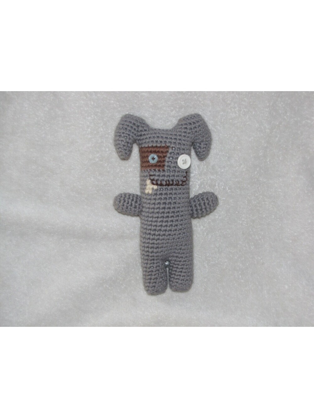 Old Navy Knit Knitted Crochet Baby Toy Stuffed Plush Gray Dog Bunny Button eyes